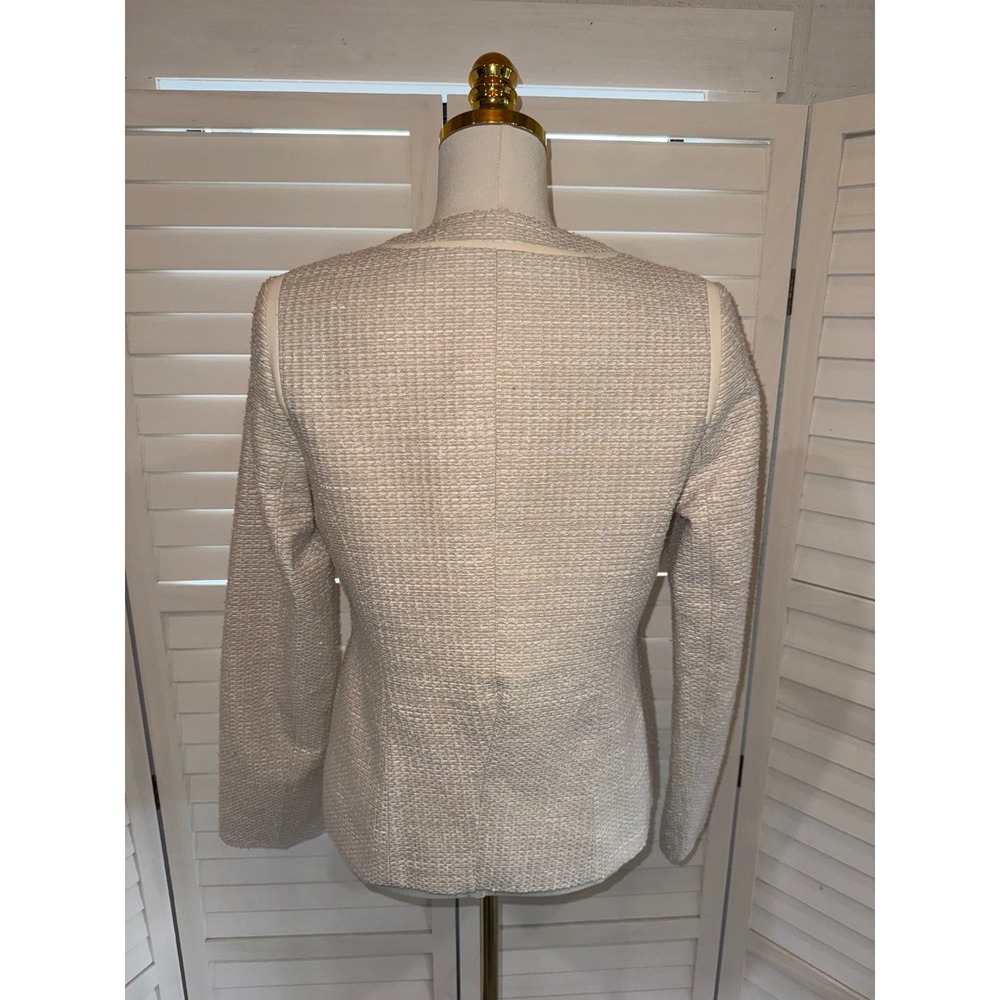 Karl Lagerfeld Paris Tweed Jacket Womens Cream Gold Zip Professional Size 8 - Picture 5 of 7